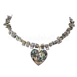 Natural Paua Shell Heart Pendant Electroplated Natural Freshwater Shell Beaded Necklaces&nbsp;NJEW-JN06325