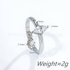 304 Stainless Steel & Cubic Zirconia Finger Rings&nbsp;WG4CD34-02