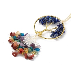 Natural Mixed Gemstone Chips Tree of Life with Chips Tassel Big Pendant Decorations&nbsp;HJEW-H057-03G-A