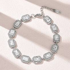 304 Stainless Steel Full Rhinestone Rectangle Link Chain Bracelets&nbsp;SA-CBABBEA-03P