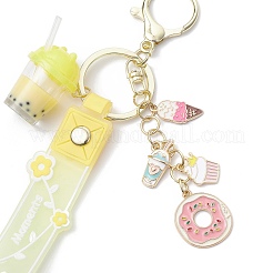 Alloy Enamel Pendants & Milk Tea Resin with Acrylic Cup Pendants Keychains&nbsp;KEYC-JKC01233-03