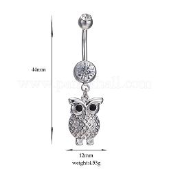 Piercing Jewelry Real Platinum Plated Brass Rhinestone Owl Navel Ring Belly Rings&nbsp;AJEW-EE0001-64
