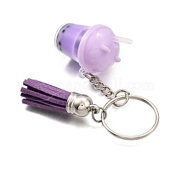Faux Suede Tassel & Imitation Bubble Tea Resin Keychain&nbsp;KEYC-JKC01203-01