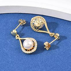 Teardrop Brass Micro Pave Clear Cubic Zirconia Dangle Stud Earrings&nbsp;EJEW-C172-07G