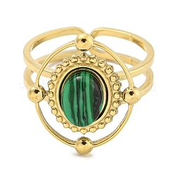 Ion Plating(IP) 304 Stainless Steel Synthetic Malachite Cuff Rings&nbsp;G-Z056-04G-03