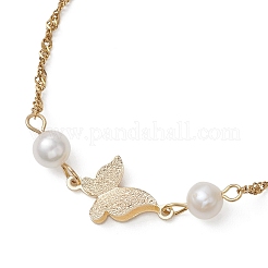 Brass Charms and Natural Cultured Freshwater Pearl Link Bracelets&nbsp;BJEW-JB13126