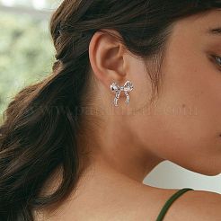 1 Pair Bowknot Brass Stud Earrings for Women&nbsp;EJEW-SZ0002-03P