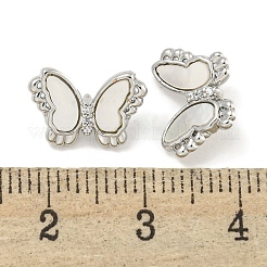 Brass Pave Clear Cubic Zirconia Butterfly Connector Charms with Sea Shell&nbsp;KK-Q820-13P
