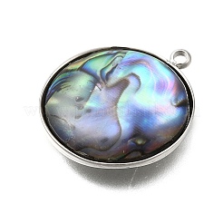 304 Stainless Steel Pave Natural Paua Shell Pendants&nbsp;STAS-Z125-01G-P