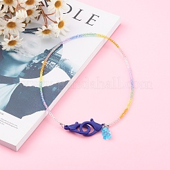 Rainbow Personalized Electroplate Glass Beaded Necklaces&nbsp;NJEW-JN03410-02
