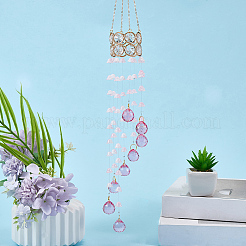 Flower Round Glass Beads Tassel Hanging Suncatchers for Window Garden Outdoor Decoration&nbsp;HJEW-WH20020-007B