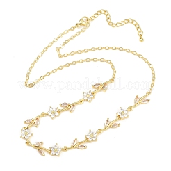 Brass Pave Cubic Zirconia Flower Link Chain Necklaces&nbsp;KK-CBA4547-18G-10