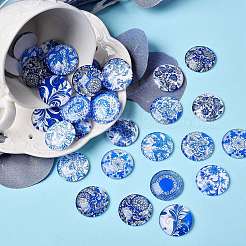 50Pcs Blue and White Printed Glass Cabochons&nbsp;GGLA-SZ0001-23