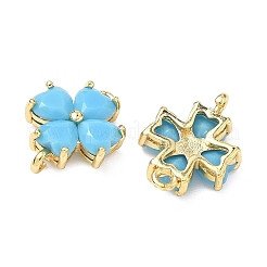 Saint Patrick's Day Glass Clover Connector Charms&nbsp;KK-P348-03G-02