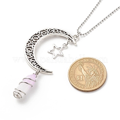 Natural Purple White Jade Bullet with Alloy Moon and Star Pendant Necklace&nbsp;NJEW-JN03912-02