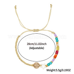 Vintage Gemstone & Brass & Natural Shell Beads Braided Bead Bracelets for Women&nbsp;RT0028-1