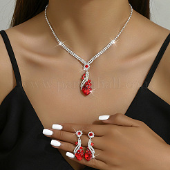 Brass Rhinestone Pendant Necklaces & Stud Earrings Sets for Women&nbsp;WGFE659-01