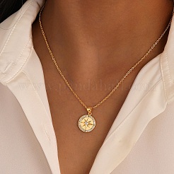 Brass Clear Cubic Zirconia Compass Pendant Cable Chain Necklaces&nbsp;PW-WG2438B-01