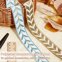 25M Polyester Jacquard Leaf Ribbon&nbsp;OCOR-WH0088-83B