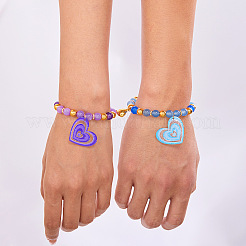 Glass Resin Magnetic Heart Friendship Stretch Bead Bracelet Sets for Women&nbsp;WG24CEB-01