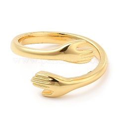 Rack Plating Brass Hand Hug Open Cuff Ring for Women&nbsp;RJEW-E064-04G