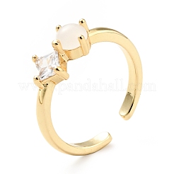 Clear Cubic Zirconia & Glass Rhombus Open Cuff Ring&nbsp;KK-D080-01G