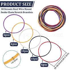 38pcs 5 styles Steel Wire Round Snake Chain Stretch Bracelets Set&nbsp;BJEW-BC0001-22