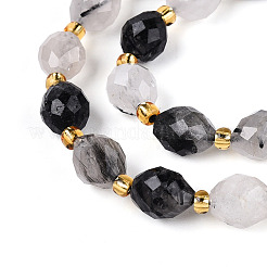 Natural Tourmalinated Quartz Beads Strands&nbsp;G-N342-35-8x6-02