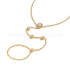 304 Stainless Steel Pave Flat Round Clear Cubic Zirconia Hand Chain Ring Bracelets for Women&nbsp;KK9979