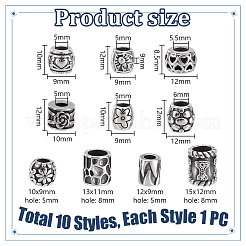 10Pcs 10 Styles 304 Stainless Steel European Beads&nbsp;STAS-PH0006-73