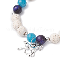 Natural Lava Rock & Natural Blue Quartz & Natural Rainbow Tiger Eye Beads Stretch Bracelets for Women&nbsp;BJEW-JB12621