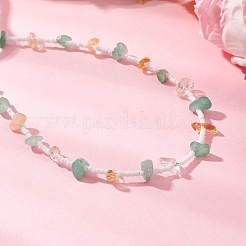 Natural Green Aventurine & Citrine Chip & Glass Seed Baeded Necklaces for Women&nbsp;NJEW-JN05603-01
