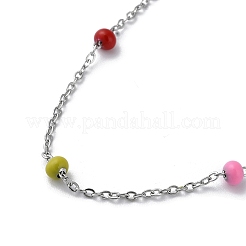 304 Stainless Steel with Enamel Satellite Chain Necklaces&nbsp;NJEW-G117-01P-01