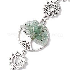 Flat Round with Tree of Life Natural & Synthetic Gemstone Chips Pendant Decorations&nbsp;HJEW-JM02335