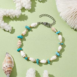 Summer Beach Synthetic Turquoise Chip & Shell Beaded Bracelets for Women&nbsp;BJEW-JB10286