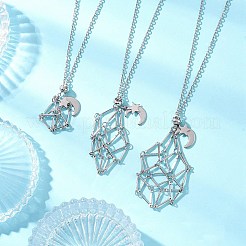 3Pcs 3 Styles 304 Stainless Steel Empty Macrame Pouch Star Moon Pendant Cable Chain Necklace Making&nbsp;NJEW-JN05281