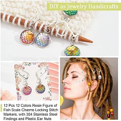 12Pcs 12 Colors Resin Figure of Fish Scale Charms Locking Stitch Markers&nbsp;HJEW-PH01506