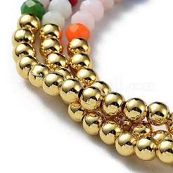 Round Brass and Faceted Glass Braided Bead Bracelet&nbsp;BJEW-C052-06