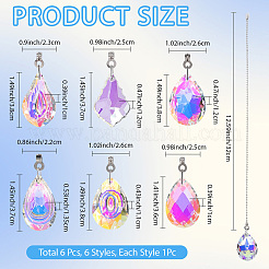 6Pcs Teardrop Glass Charms Ceiling Fan Pull Chain Extenders&nbsp;HJEW-CP00052