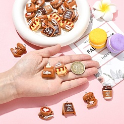 24Pcs 6 Styles Coffee Theme Opaque Resin Pendants&nbsp;RESI-YW0006-18
