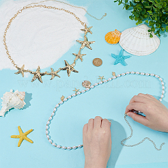 2Pcs 2 Styles Alloy Shell Shape Starfish Charms Plastic Pearl Rice Beaded Waist Belly Chains for Sexy Bikini&nbsp;AJEW-OC0015-31