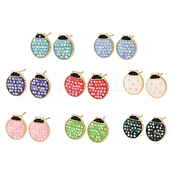 Brass Enamel Ladybird Stud Earrings&nbsp;EJEW-I322-11G