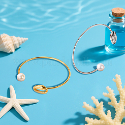 4Pcs 2 Colors Shell Shape Alloy Cuff Bangles&nbsp;BJEW-HY0001-24