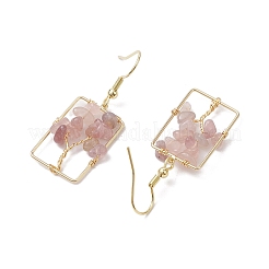 Natural Rose Quartz Chips Tree Dangle Earrings&nbsp;EJEW-JE05734-03