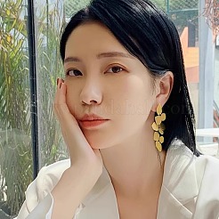 Brass Leaf Dangle Stud Earrings&nbsp;FS-WG62B68-01