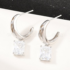 Rectangle Brass Micro Pave Clear Cubic Zirconia Dangle Stud Earrings&nbsp;EJEW-Z164-18P