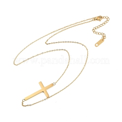 Ion Plating(IP) 304 Stainless Steel Religion Cross Pendant Cable Chain Necklaces for Women&nbsp;NJEW-P320-07G