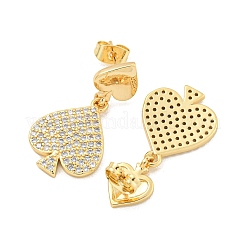 Spades Brass Pave Clear Cubic Zirconia Dangle Stud Earrings&nbsp;EJEW-M258-33G