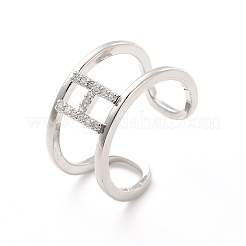 Clear Cubic Zirconia Initial Letter Open Cuff Ring&nbsp;RJEW-A012-01P-H