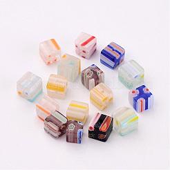 Handmade Millefiori Glass Cube Beads&nbsp;X-LK-P014-M